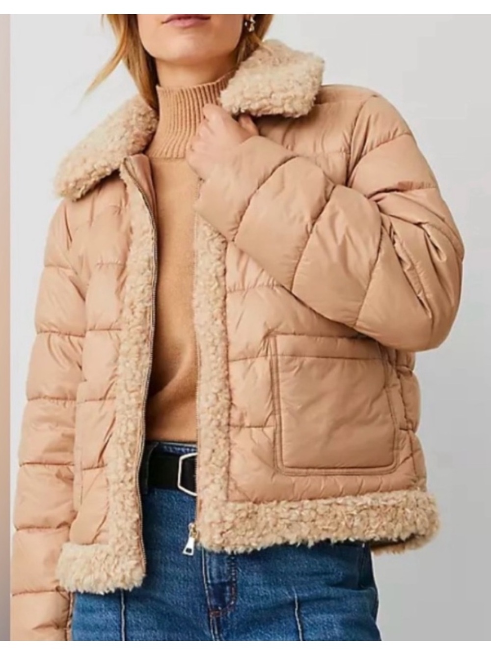 Ann Taylor Tan & Cream Sherpa Trim Jacket Size M